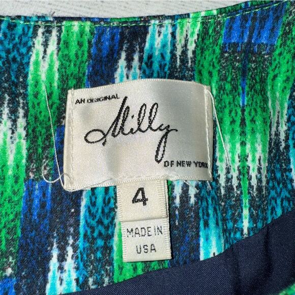 MILLY Edie Zag Sheath Dress in Green and Blue Zig Zag Pattern Size 4 - Picture 8 of 11